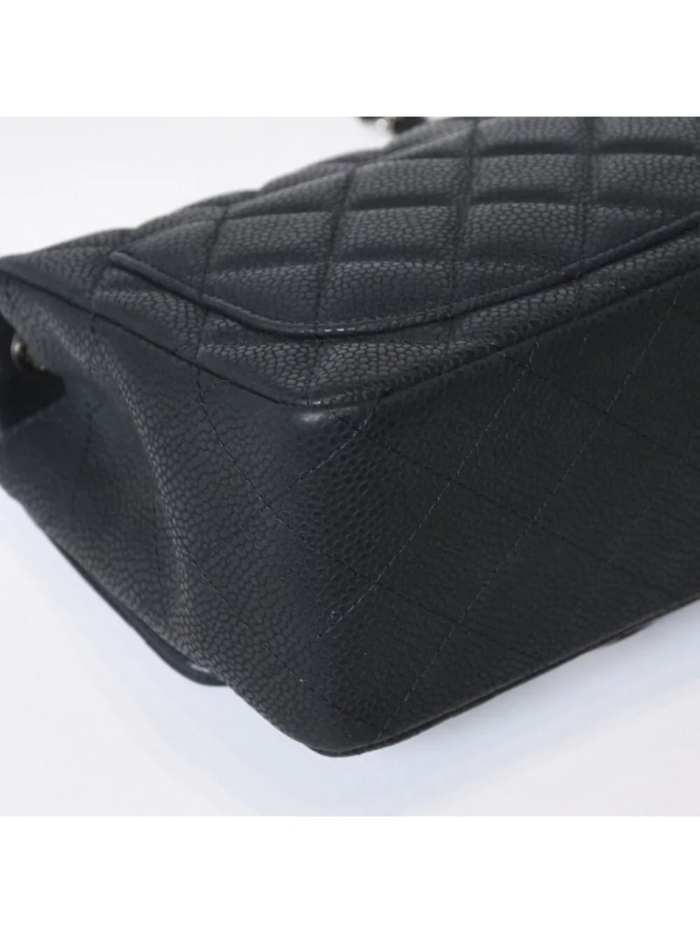 Chanel Mini Quilted 17 Chain Shoulder Bag CC Logo Caviar Leather Black